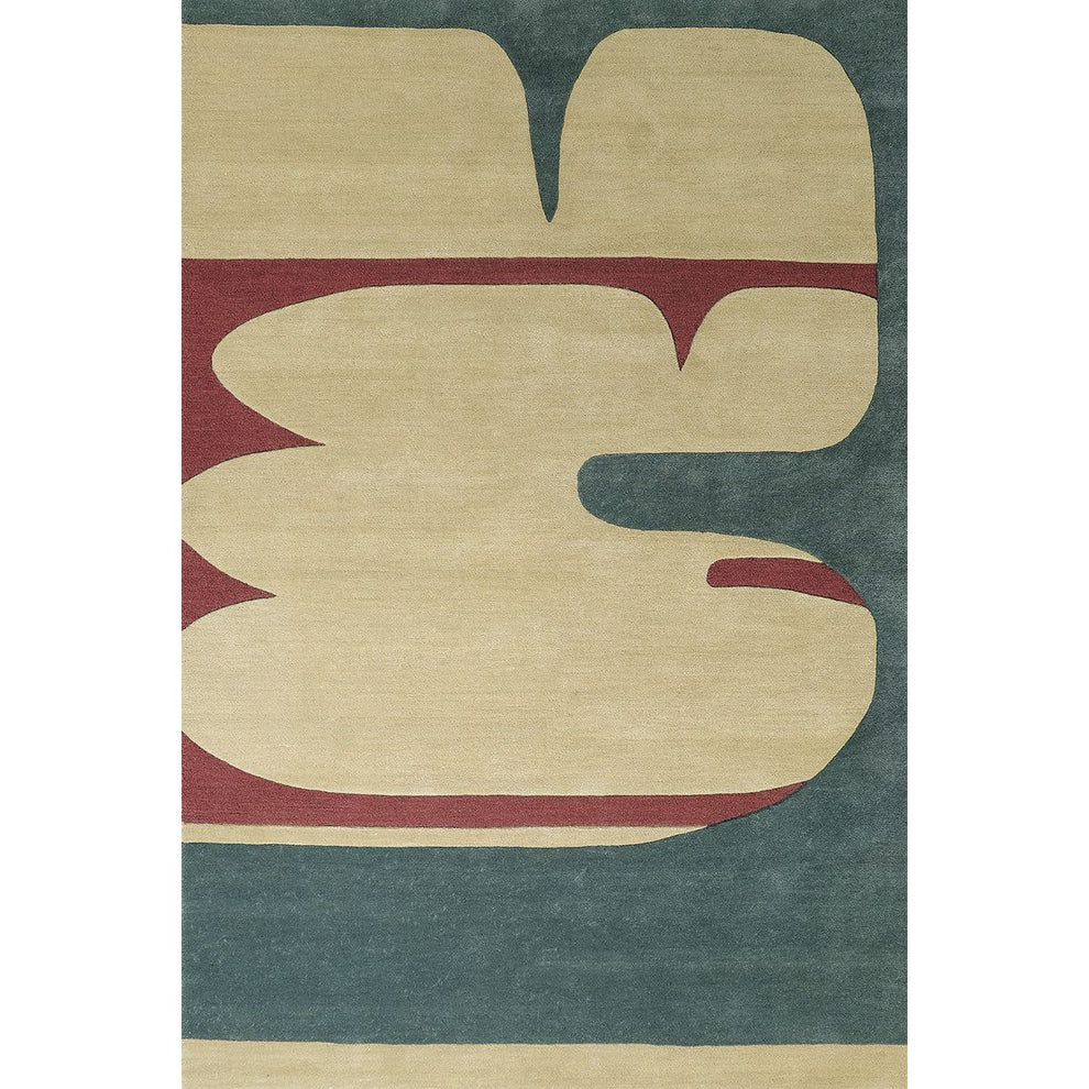 Abstract Modern Area Rug – Hand Tufted Wool Carpet in Beige, Green & Red | Contemporary Artistic Living Room & Bedroom Decor