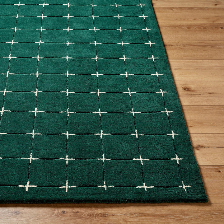 Emerald Green Hand Tufted Wool Rug | Modern Geometric Grid Area Rug | Luxury Plush Carpet for Living Room, Bedroom & Office | Handmade Contemporary Floor Rug | Custom Size Available