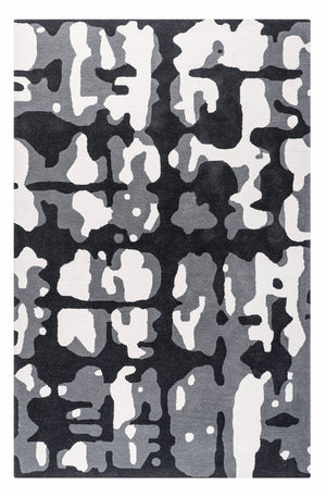 Modern Abstract Black Gray White Area Rug – Contemporary Camouflage Pattern Carpet for Living Room, Bedroom & Office Decor