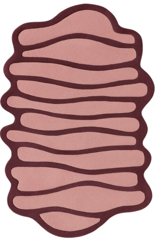 Modern Abstract Pink Wavy Hand-Tufted Rug – Unique Irregular Shape Area Carpet for Living Room, Bedroom & Home Décor