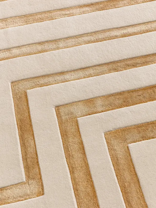 Modern Beige and Gold Geometric Area Rug – Luxury Abstract Carpet for Living Room, Bedroom & Home Décor