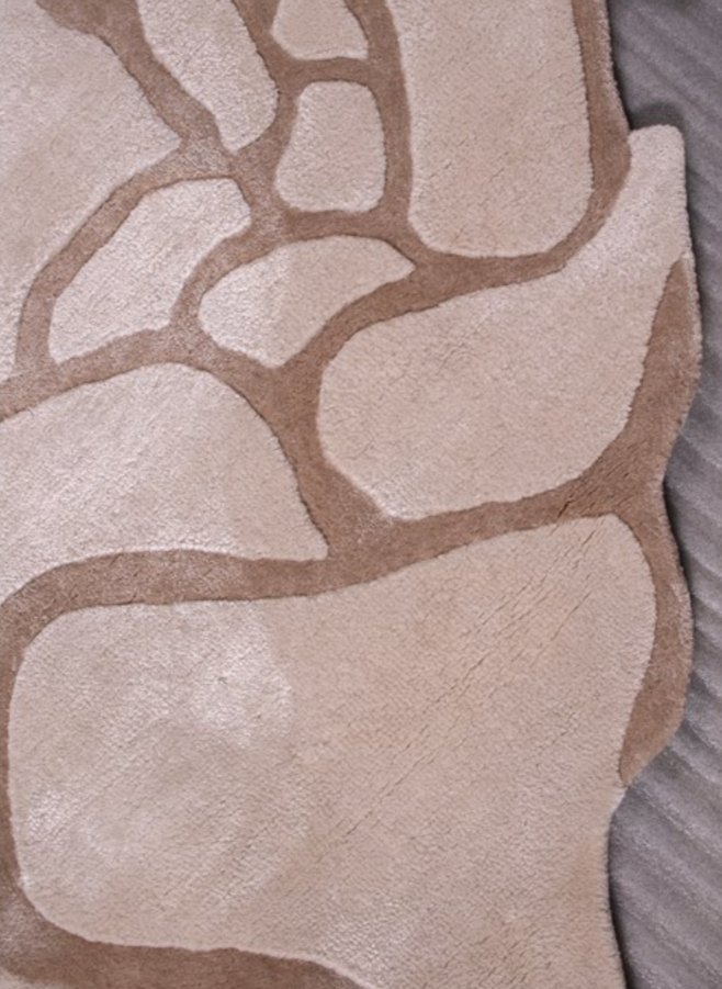 Modern Abstract Hand Tufted Rug – Neutral Beige & Blush Stone Pattern Carpet, Soft Wool Area Rug for Living Room, Bedroom & Minimalist Home Décor