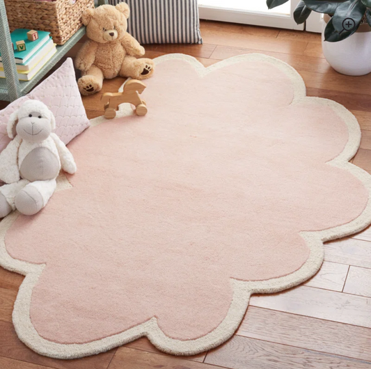 Pink Flower Shaped Kids Rug – Soft Plush Nursery Carpet for Baby Room & Play Area