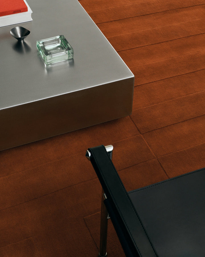 Luxury Hand-Tufted Rust Wool Rug | Textured Linear Design for Modern & Contemporary Spaces