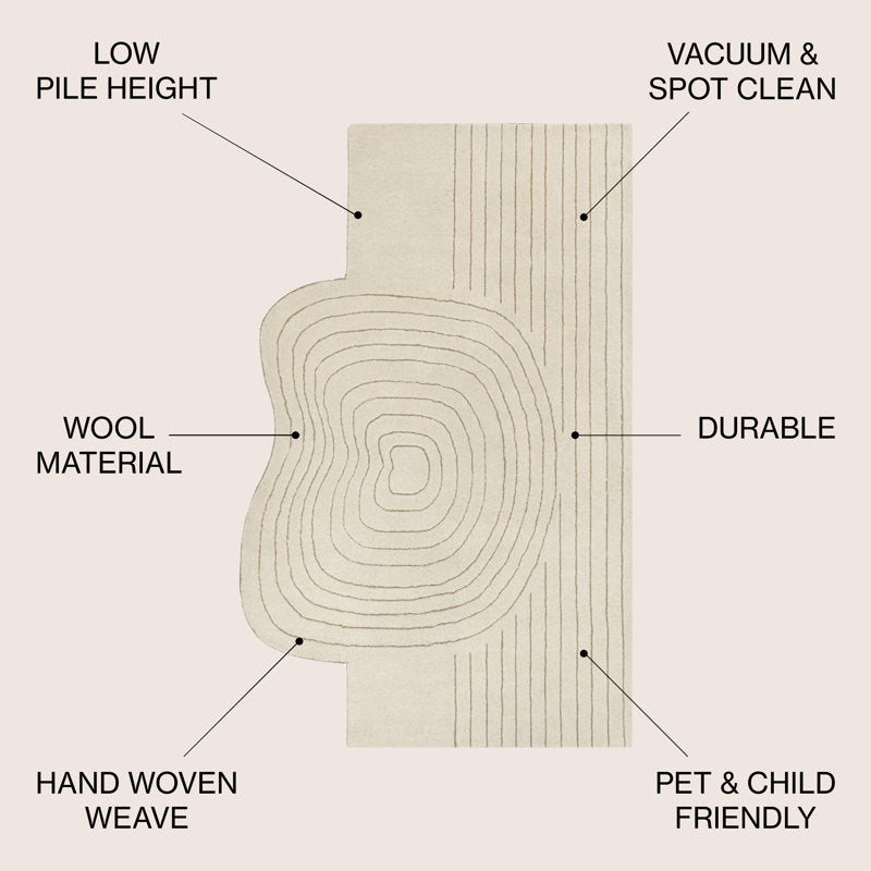 Modern Irregular Hand-Tufted Rug – Cream Textured Neutral Area Carpet for Living Room
