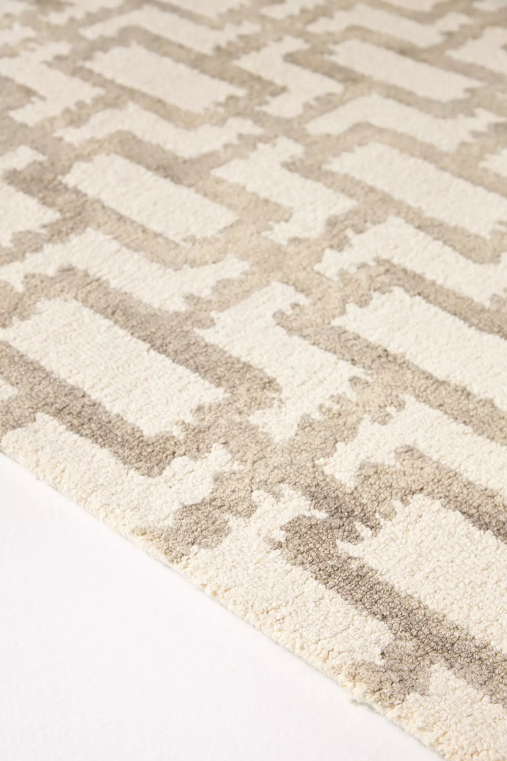 Hand Tufted Geometric Area Rug, Ivory Beige Modern Wool Carpet, Neutral Living Room Rug, Contemporary Abstract Pattern Rug, Handmade Bedroom Rug, Custom Size Rug