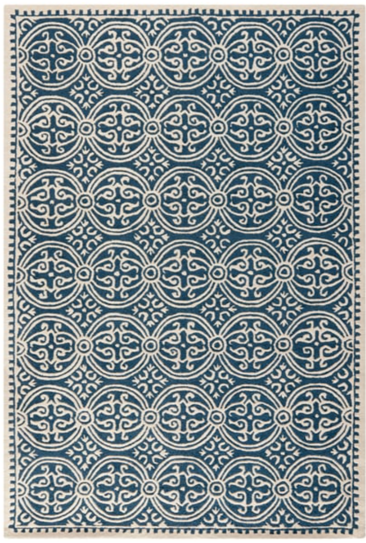 Blue & Ivory Area Rug with Bold Geometric Medallion Pattern – Modern Woven Carpet for Living Room, Bedroom & Home Décor