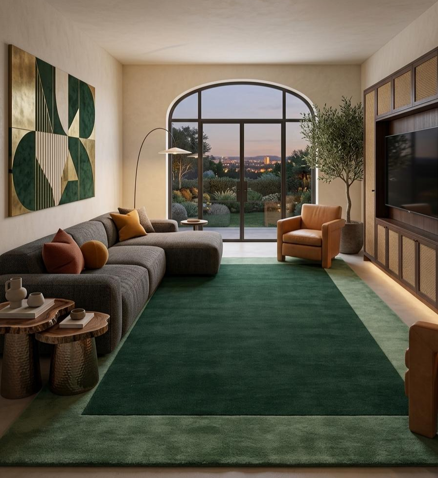 Emerald Green Hand Tufted Rug – Modern Luxury Area Rug for Living Room, Bedroom & Office | Soft Wool Carpet, Minimalist Home Decor