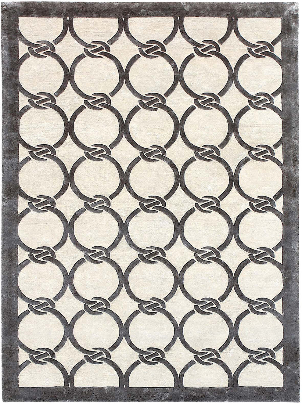 Modern Hand-Knotted Wool Rug | Luxury Geometric Circle Design Carpet | Contemporary Black & Ivory Area Rug | Handmade Living Room & Bedroom Decor