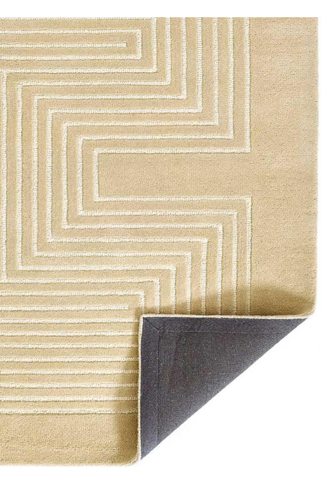 Beige Handmade Wool Rug – Modern Geometric Maze Pattern Carpet for Living Room & Bedroom