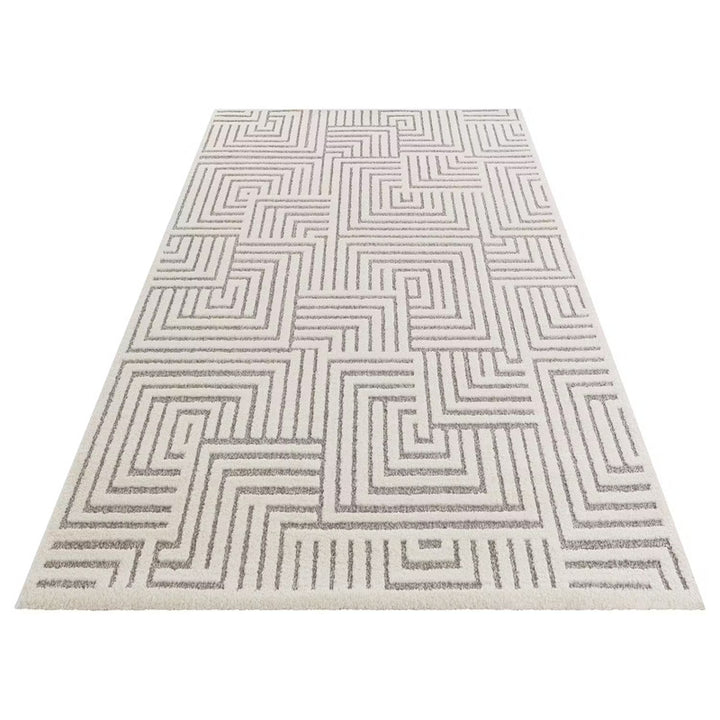 Modern Ivory Geometric Rug – Hand-Tufted Maze Pattern Carpet for Living Room, Bedroom & Contemporary Home Décor