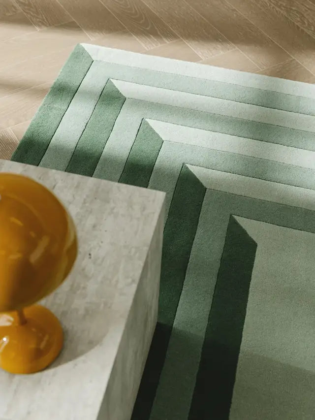 Modern Green Geometric Area Rug – Minimalist Gradient Carpet for Living Room, Bedroom & Home Décor