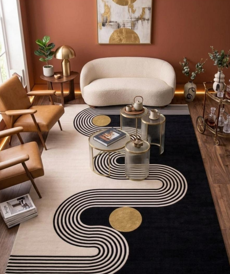 Hand Tufted Abstract Area Rug, Modern Luxury Living Room Carpet, Black Ivory Geometric Rug, Contemporary Designer Floor Rug, Statement Home Decor