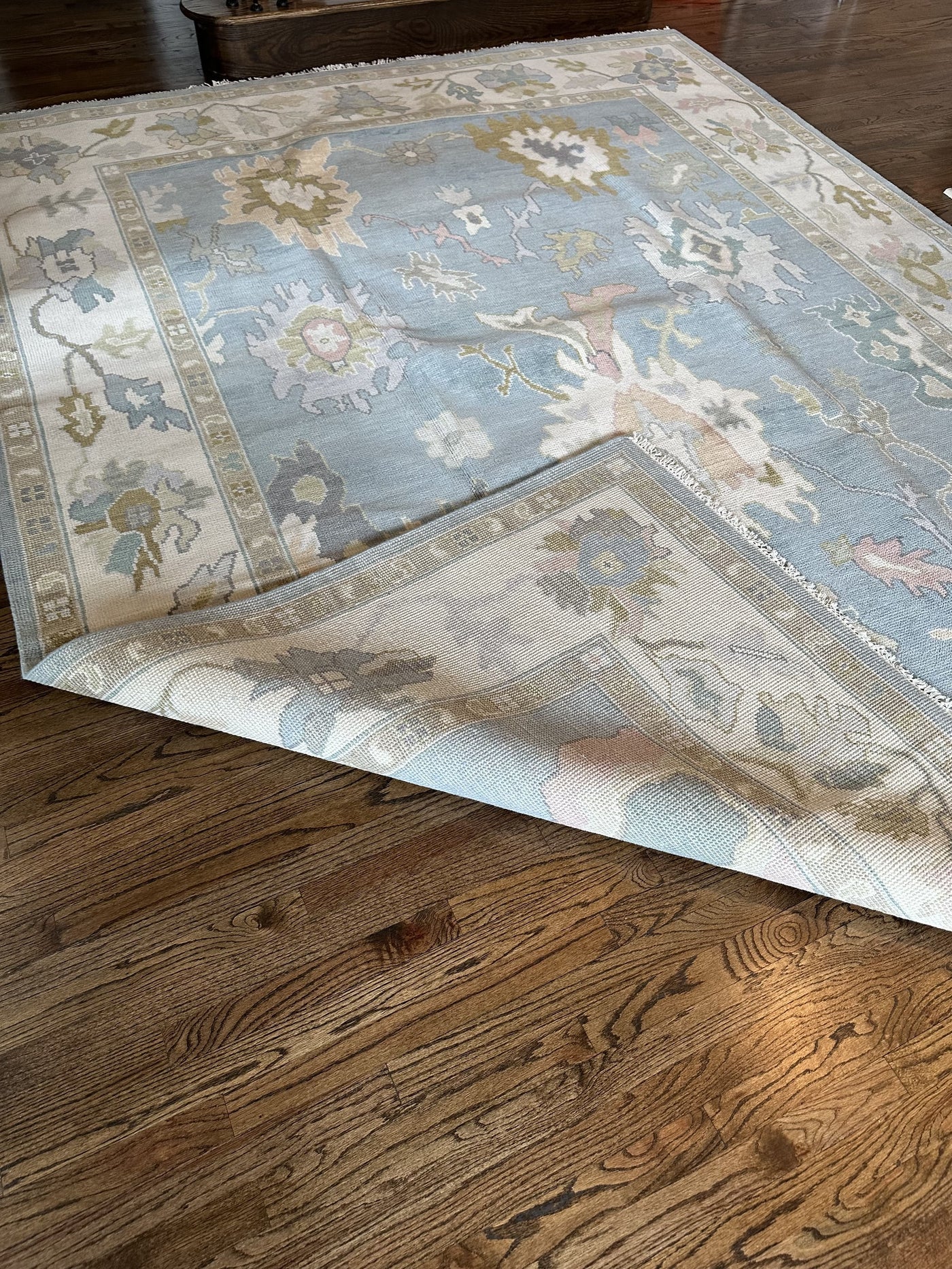 Hand Knotted Oushak Rug – Vintage Turkish Style Wool Area Rug, Soft Neutral Boho Carpet