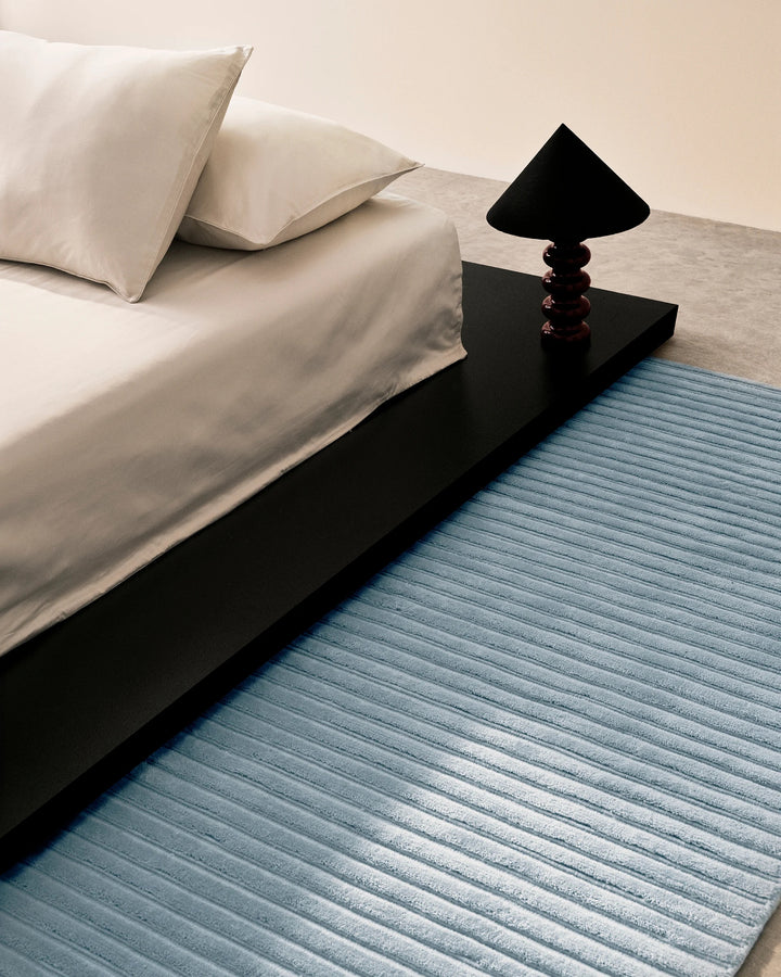 Handmade Light Blue Striped Modern Area Rug – Luxury Wool Carpet for Living Room, Bedroom & Contemporary Home Décor