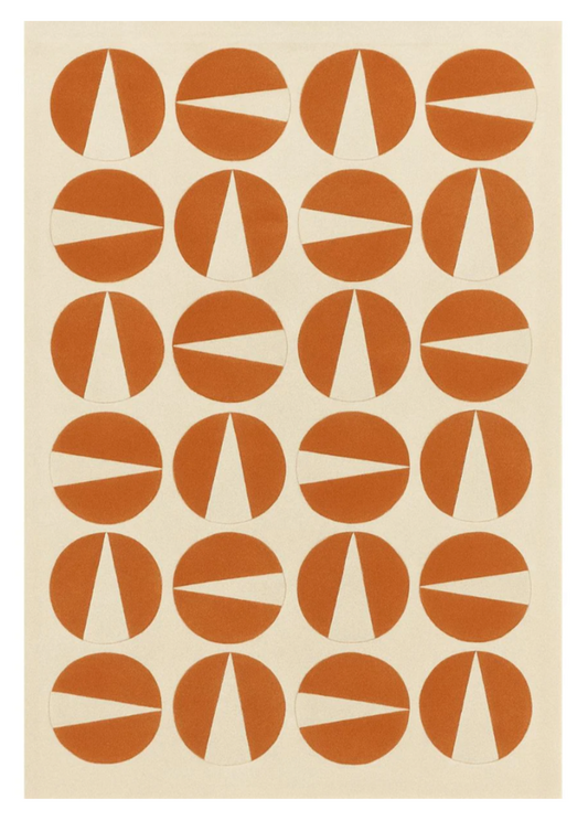 Retro Mid-Century Modern Geometric Area Rug – Orange and Cream Hand-Tufted Wool Carpet for Living Room & Bedroom Décor