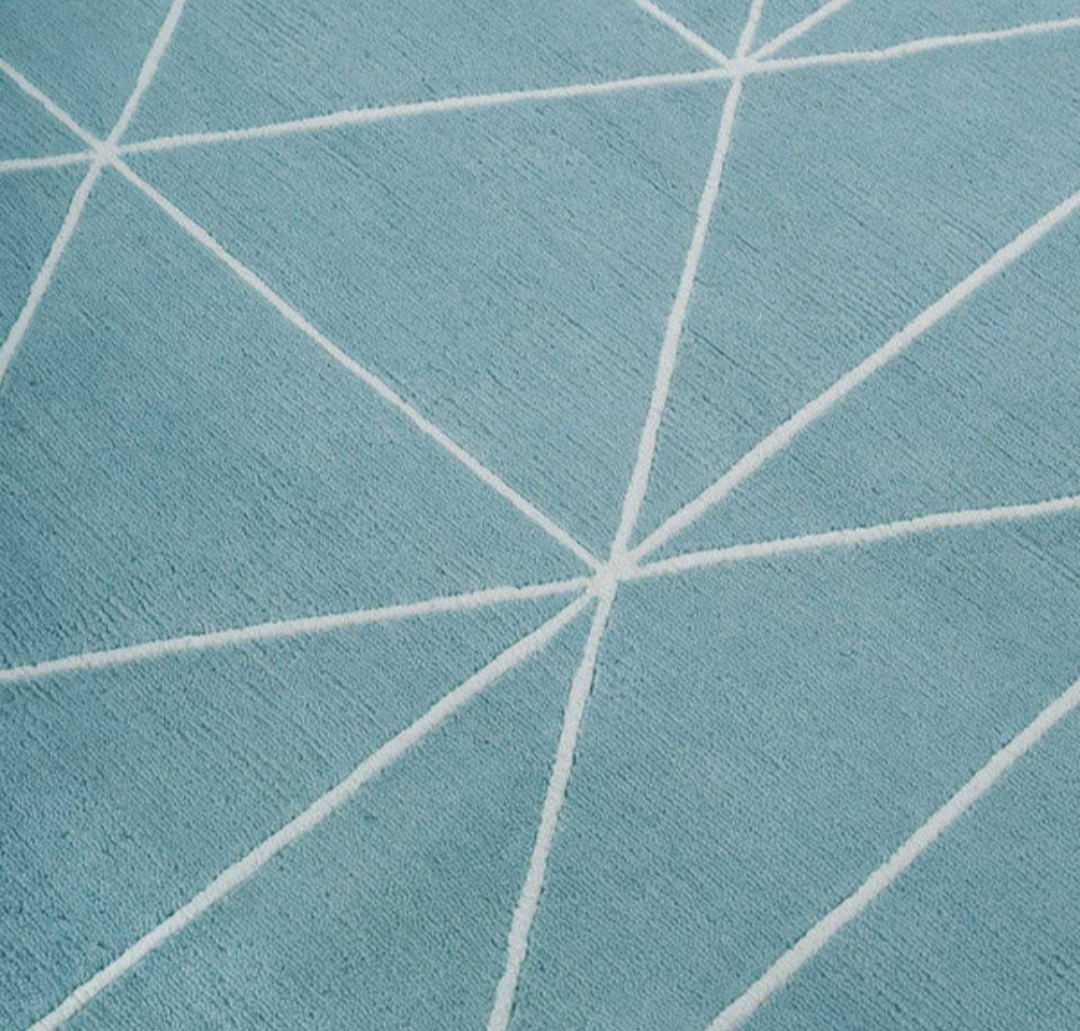 Blue Geometric Diamond Area Rug – Modern Minimalist Carpet with White Line Pattern for Living Room, Bedroom & Office Décor