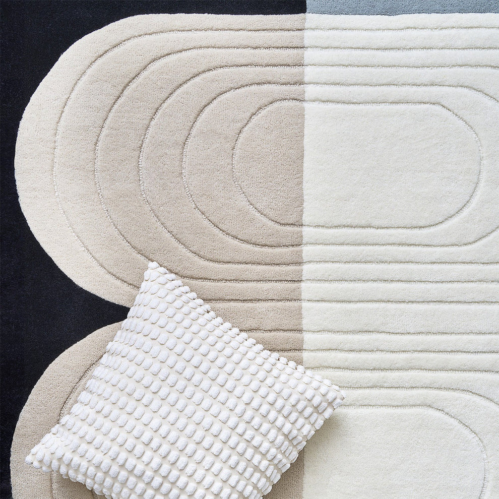 Modern Geometric Area Rug – Black, Grey & Beige Contemporary Abstract Carpet for Living Room, Bedroom & Office Décor