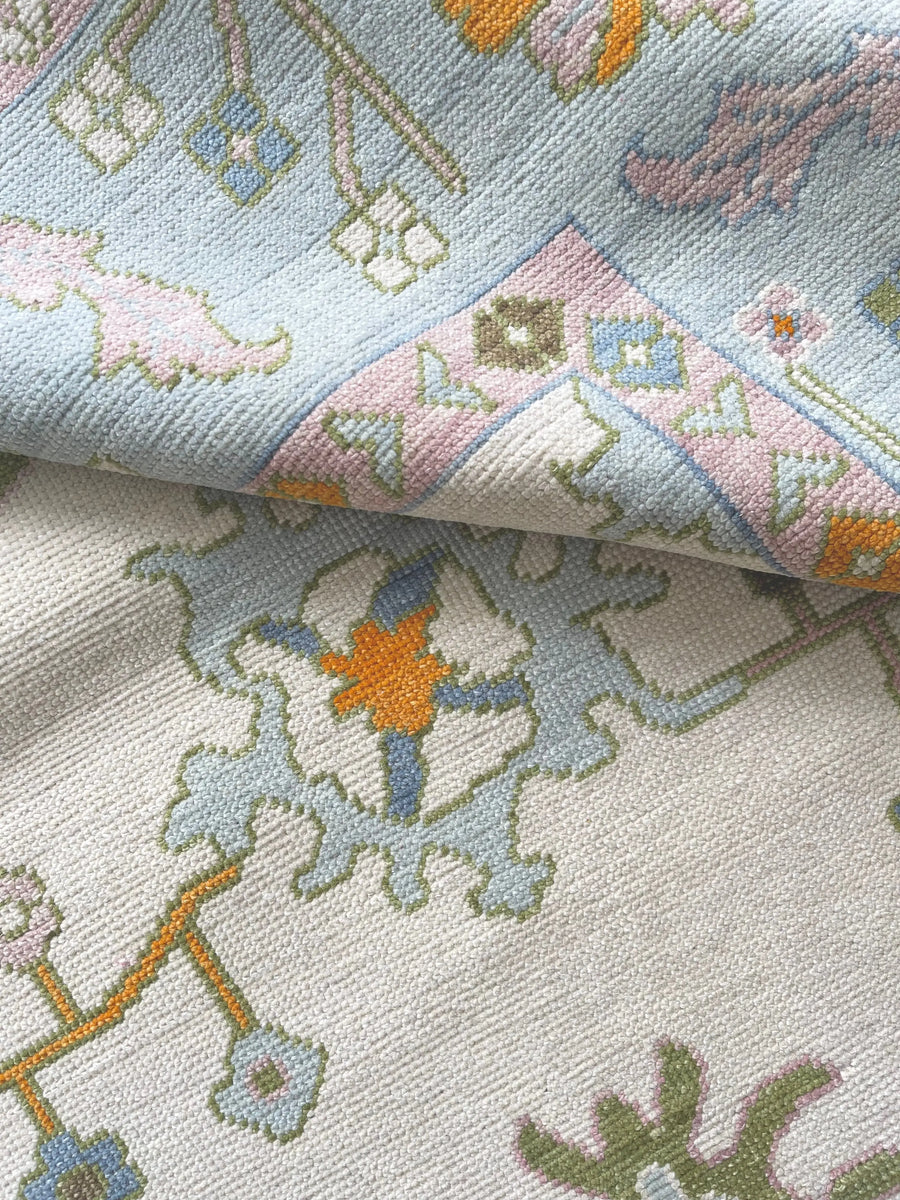 Hand Knotted Oushak Rug – Vintage Turkish Style Wool Area Rug for Living & Dining Room