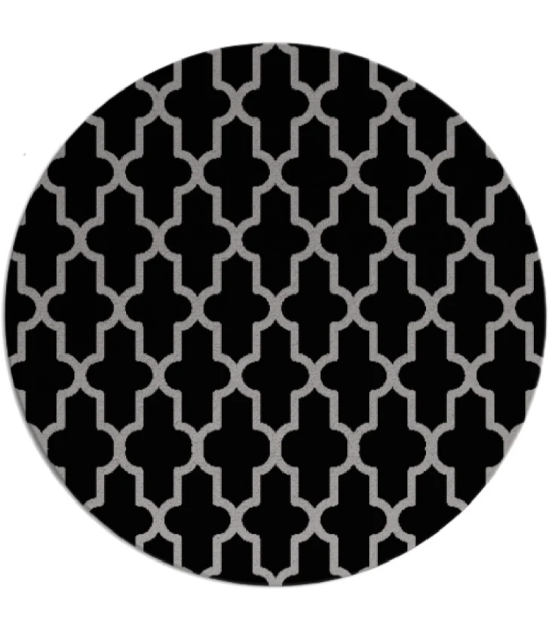Modern Black & White Round Moroccan Trellis Rug – Geometric Area Carpet for Living Room, Bedroom & Home Décor