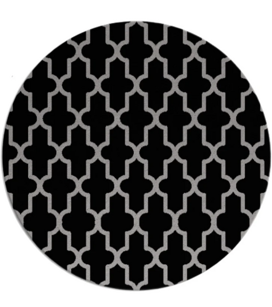 Modern Black & White Round Moroccan Trellis Rug – Geometric Area Carpet for Living Room, Bedroom & Home Décor