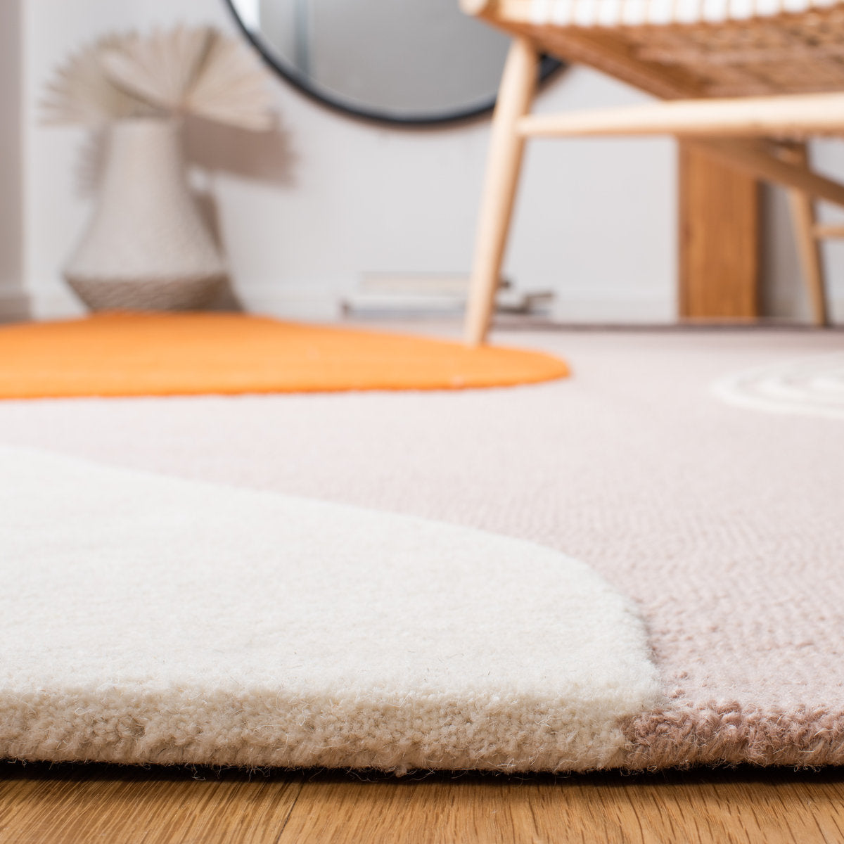 Modern Abstract Orange Pink Rug – Hand-Tufted Geometric Area Carpet for Living Room