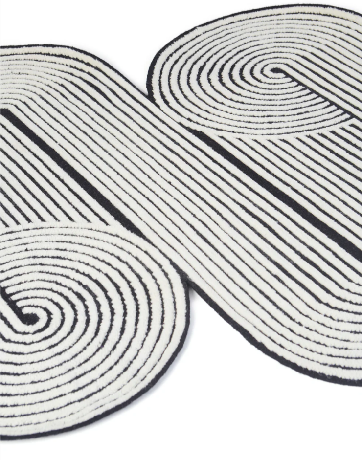 Modern Black & White Abstract Area Rug – Hand-Tufted Wool Carpet with Geometric Spiral Line Design for Living Room, Bedroom & Office Decor