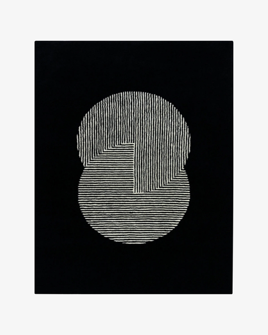 Black & White Abstract Hand Tufted Rug – Modern Geometric Wool Area Rug, Minimalist Scandinavian Carpet, Contemporary Living Room Decor