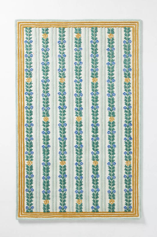 Blue Floral Vine Hand Tufted Wool Rug – Modern Botanical Area Rug, Handmade Luxury Carpet for Living Room, Bedroom & Nursery, Custom Size Rug, Cottagecore Home Decor