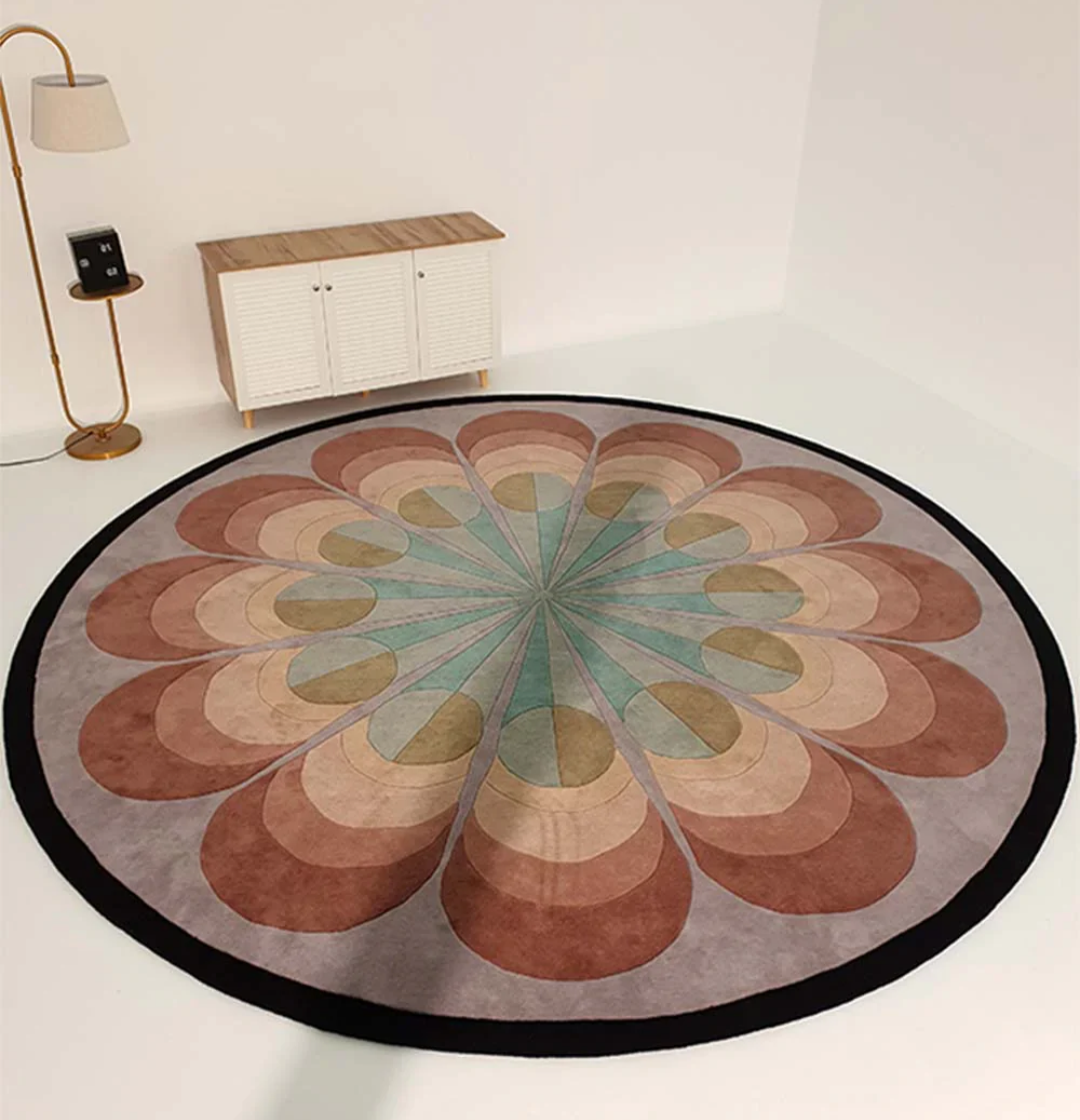 Retro Round Area Rug – Mid-Century Modern Geometric Carpet for Living Room, Bedroom, or Studio Decor