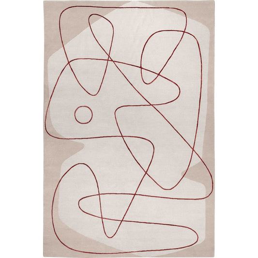 Modern Abstract Line Art Rug – Hand Tufted Wool Carpet with Minimalist Beige & Red Design for Contemporary Living Room & Bedroom Décor