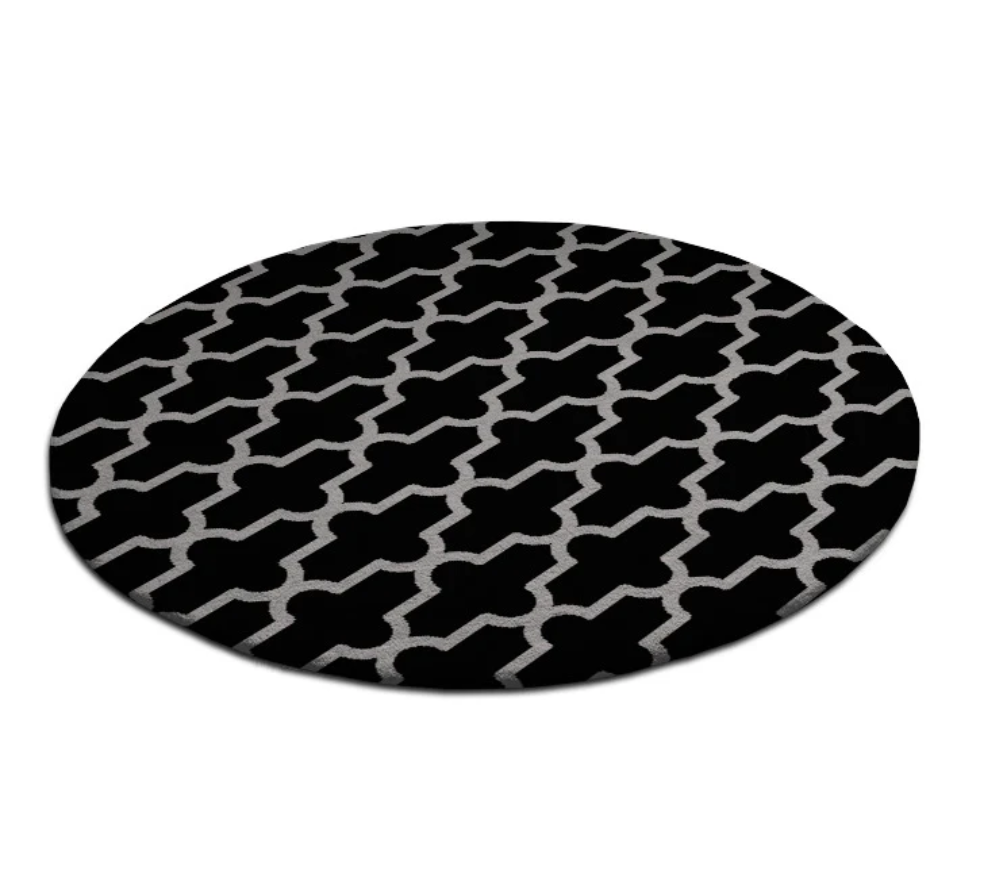 Modern Black & White Round Moroccan Trellis Rug – Geometric Area Carpet for Living Room, Bedroom & Home Décor