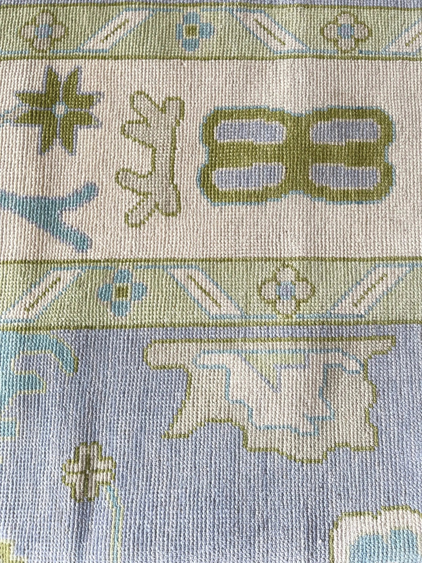 Light Blue & Green Hand Knotted Oushak Rug – Modern Turkish Wool Carpet | Soft Pastel Floral Area Rug for Living Room, Bedroom & Home Decor