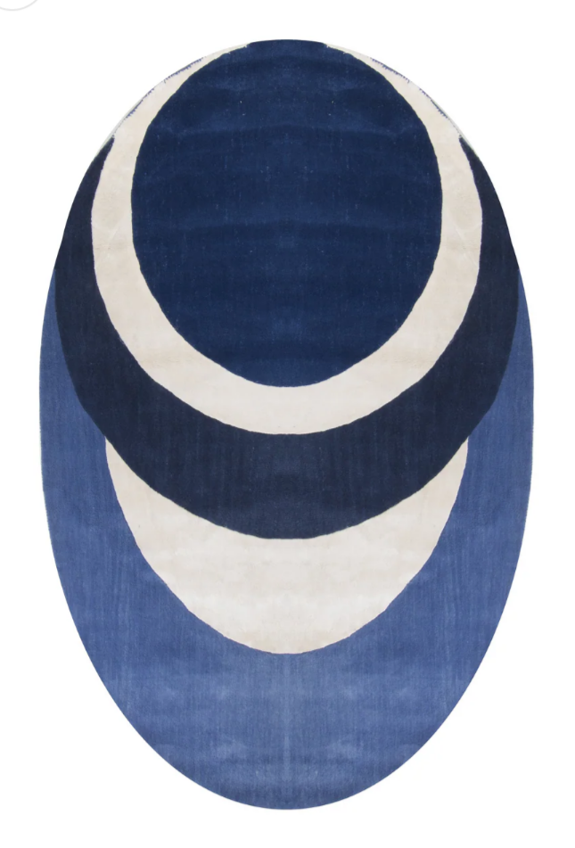 Modern Oval Blue Gradient Rug – Abstract Lunar Phase Design, Hand-Tufted Contemporary Carpet for Living Room & Bedroom Decor
