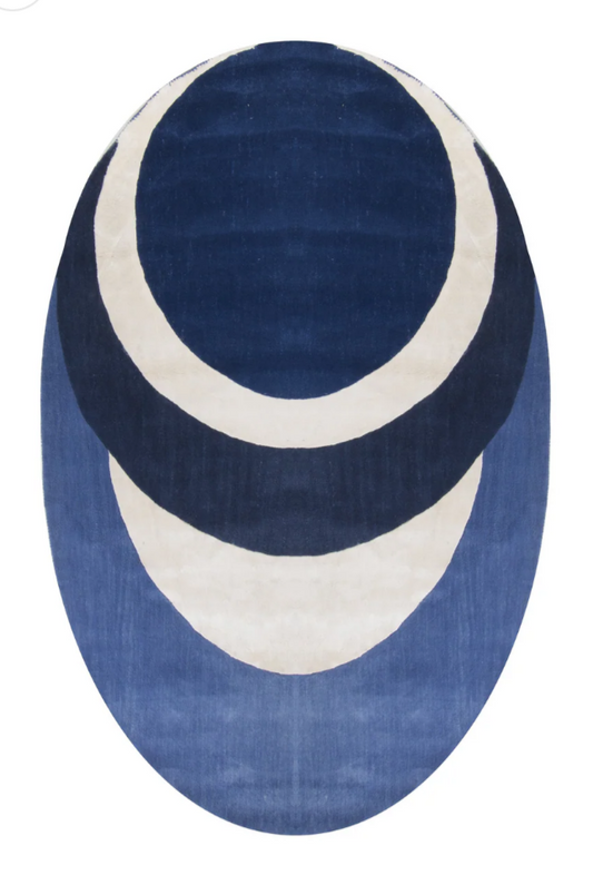 Modern Oval Blue Gradient Rug – Abstract Lunar Phase Design, Hand-Tufted Contemporary Carpet for Living Room & Bedroom Decor