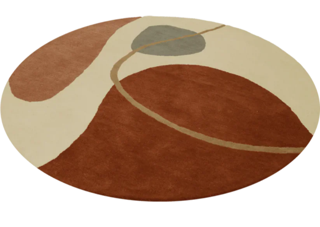 Modern Round Abstract Rug – Handtufted Wool Carpet | Contemporary Geometric Area Rug for Living Room & Bedroom Decor