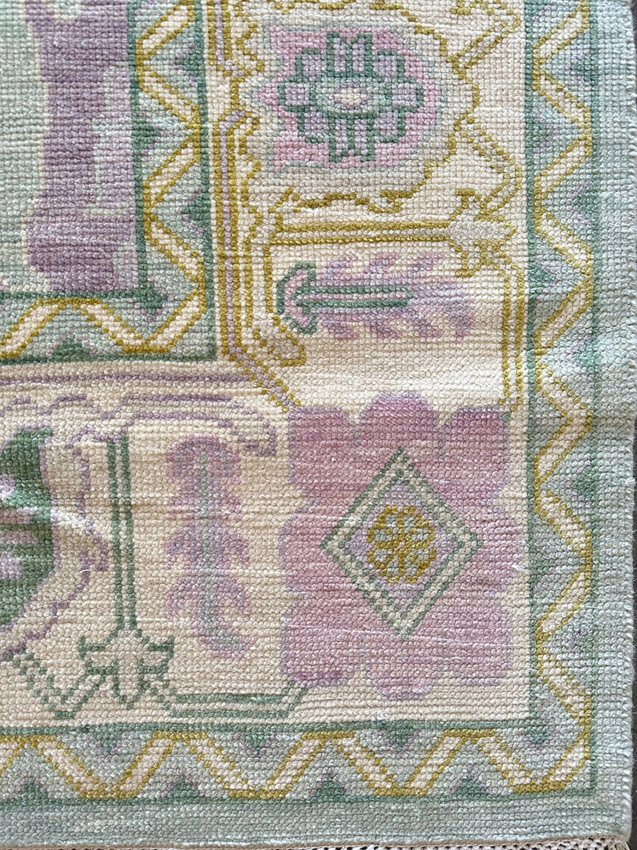Hand Knotted Oushak Rug – Aqua Blue Pastel Turkish Wool Vintage Area Carpet