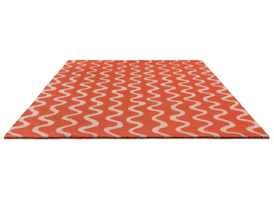 Modern Wavy Line Red & Beige Area Rug – Handcrafted Geometric Carpet for Living Room & Bedroom Décor