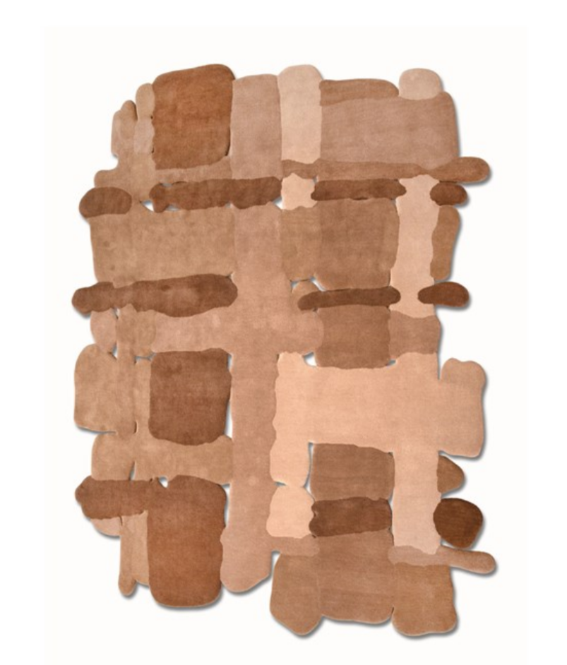 Modern Abstract Hand Tufted Rug – Neutral Beige & Brown Wool Rug for Living Room, Luxury Designer Carpet, Minimalist Home Decor