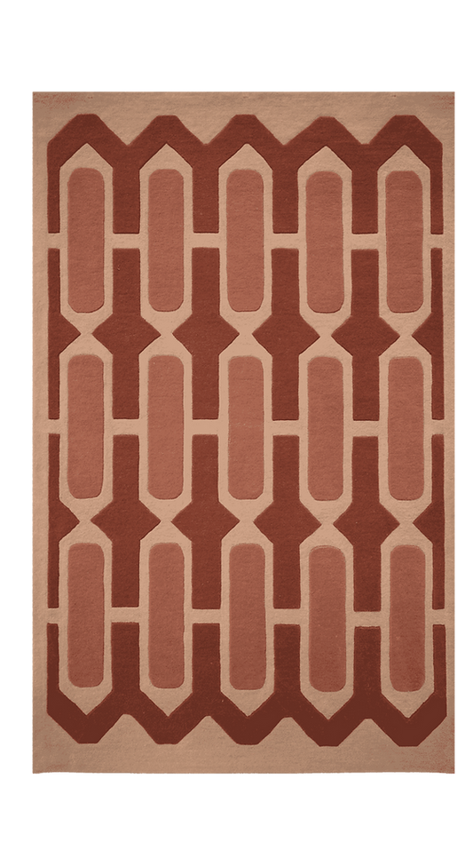 Handmade Geometric Wool Rug – Modern Terracotta & Beige Area Carpet for Living Room, Bedroom & Office Décor