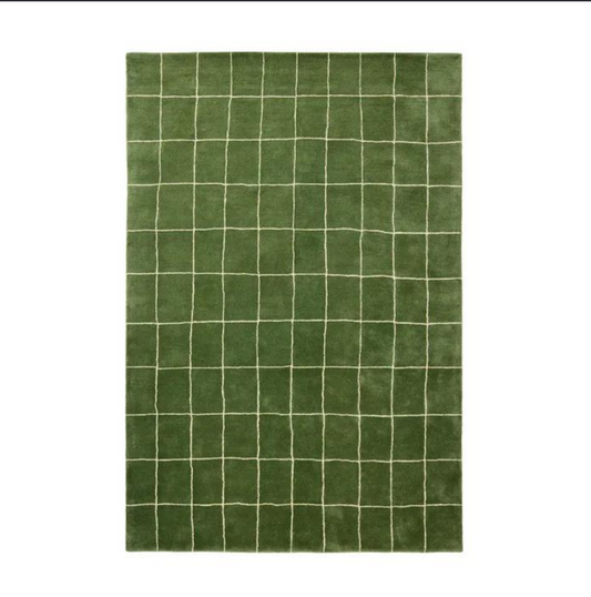 Modern Green Grid Pattern Area Rug – Soft Minimalist Geometric Carpet for Living Room, Bedroom & Home Décor