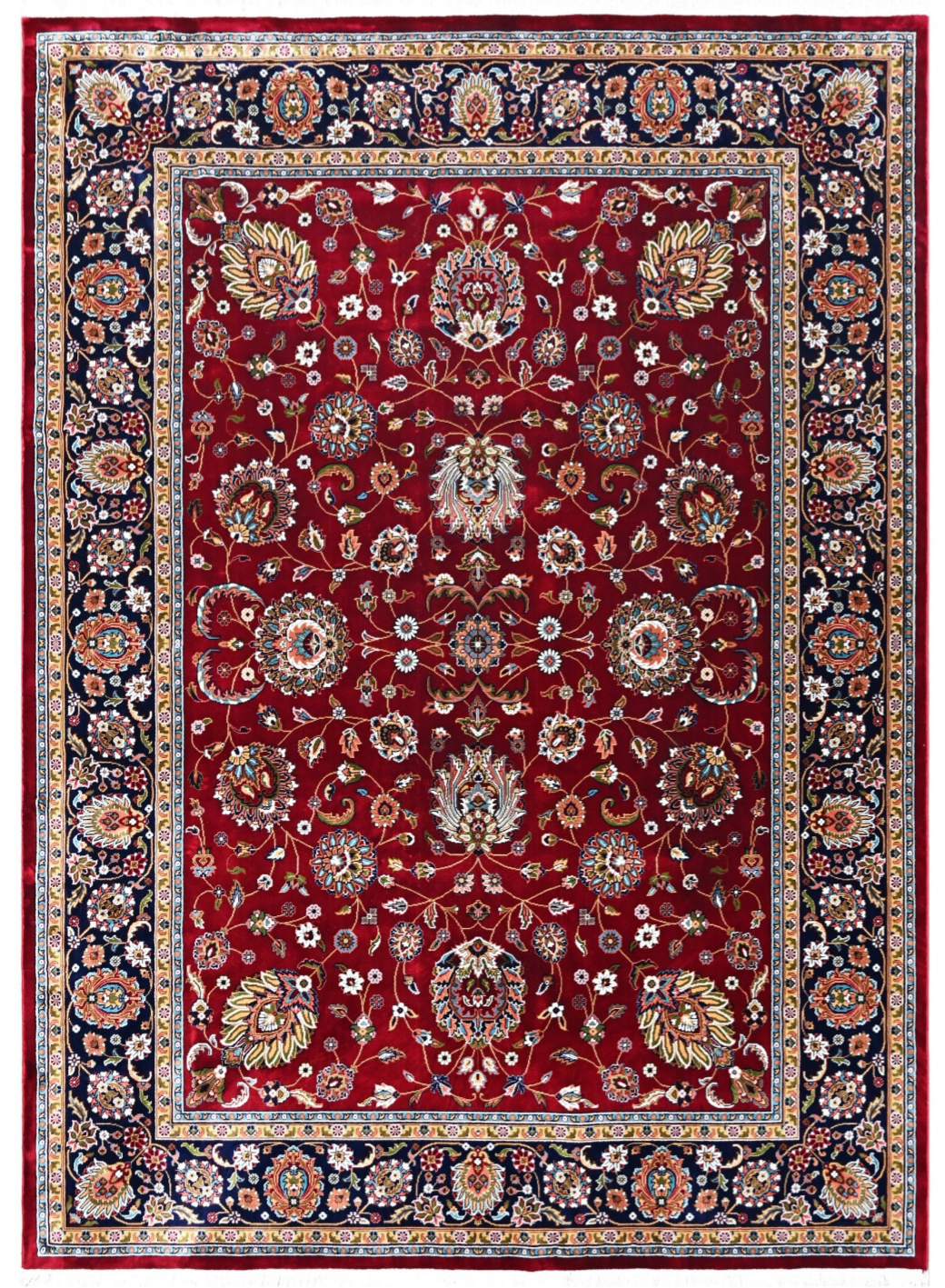 Luxury Persian Silk Area Rug – Rich Ruby Red Traditional Floral Design with Ornate Border