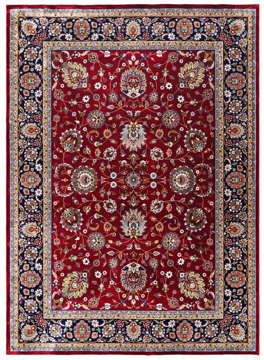 Luxury Persian Silk Area Rug – Rich Ruby Red Traditional Floral Design with Ornate Border