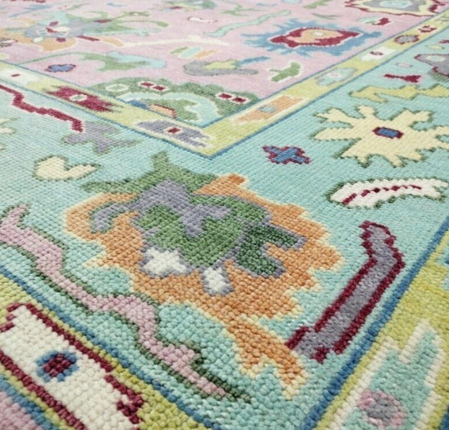 Hand Knotted Oushak Rug – Luxury Turkish Wool Carpet | Modern Vintage Distressed Area Rug