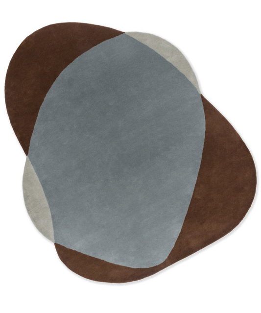 Contemporary Organic Shape Area Rug – Overlapping Blue, Brown & Gray Abstract Design for Modern Living Room & Bedroom Décor