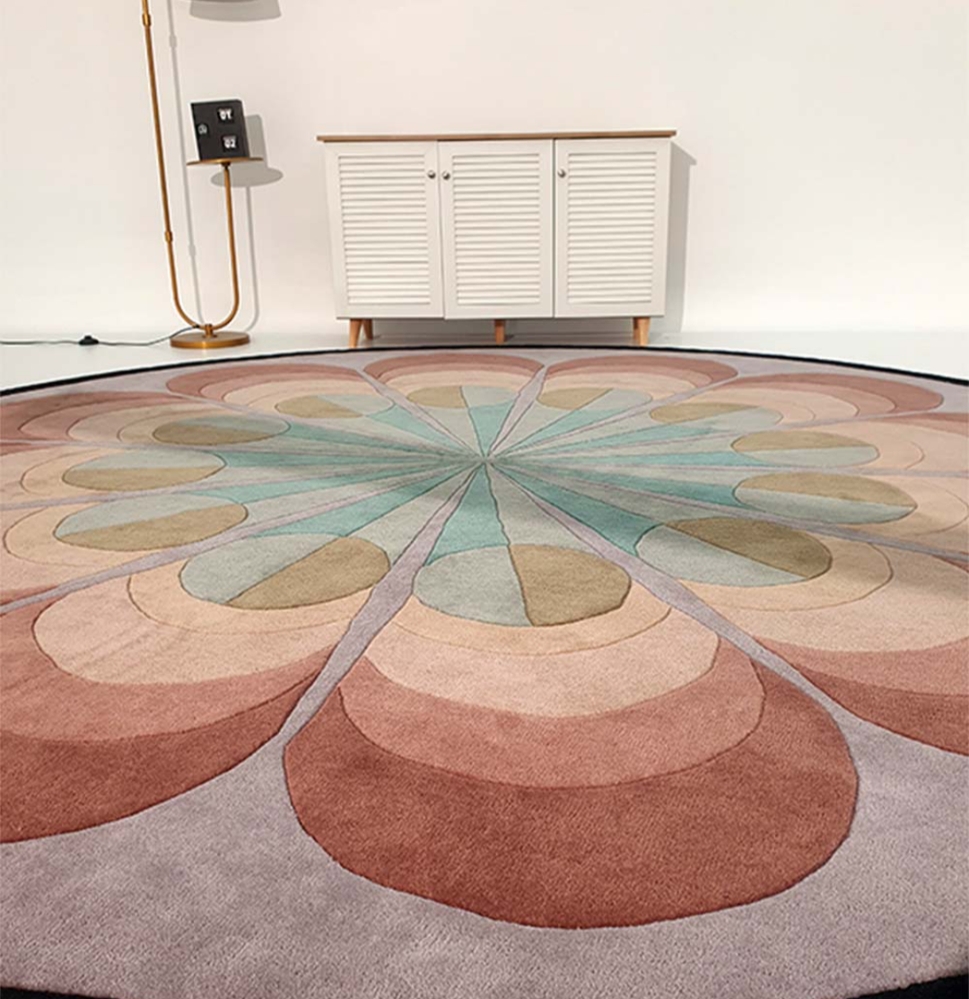 Retro Round Area Rug – Mid-Century Modern Geometric Carpet for Living Room, Bedroom, or Studio Decor