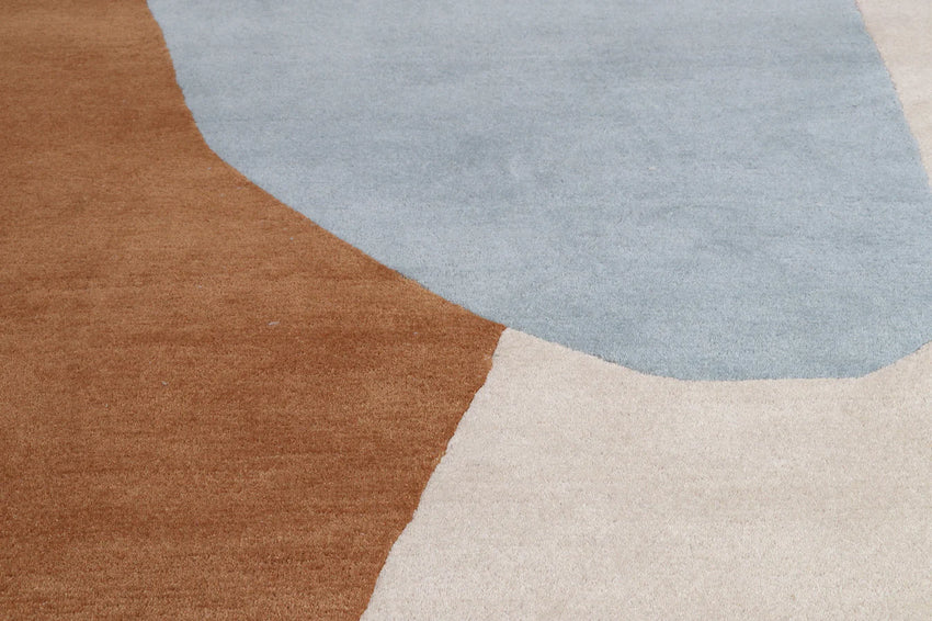 Modern Abstract Blue & Brown Area Rug – Hand Tufted Organic Shape Carpet for Living Room, Bedroom & Contemporary Home Décor