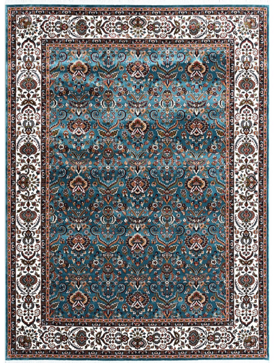 Luxury Persian Silk Rug – Teal Blue Oriental Floral Carpet with Elegant All-Over Design