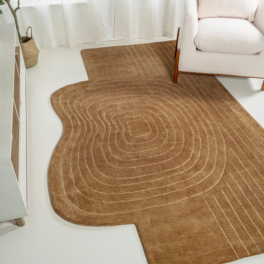 Modern Irregular Brown Area Rug – Topographic Contour Design Carpet for Living Room, Bedroom & Office – Geometric Neutral Earth Tone Decor