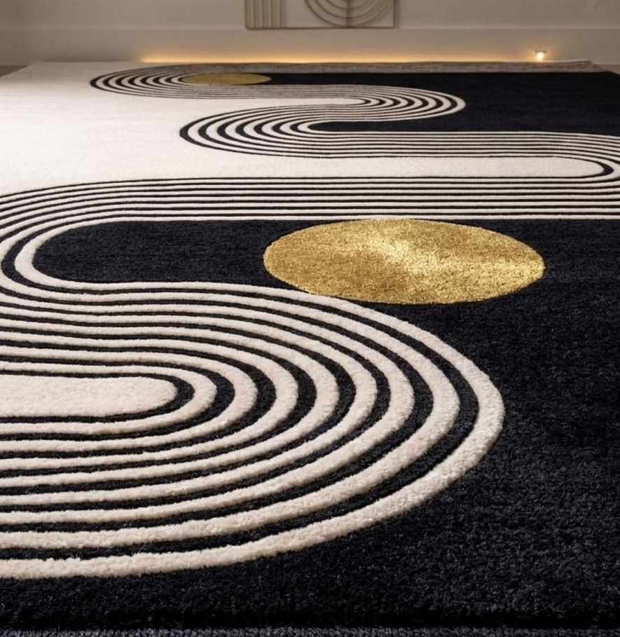 Hand Tufted Abstract Area Rug, Modern Luxury Living Room Carpet, Black Ivory Geometric Rug, Contemporary Designer Floor Rug, Statement Home Decor